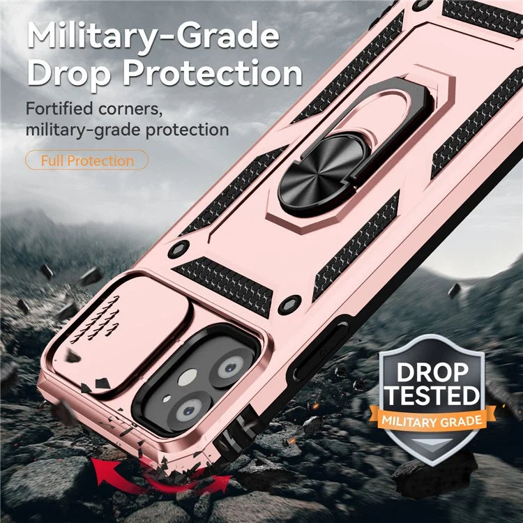 For iPhone 11 Case PC+TPU Kickstand Armour Phone Cover with Camera Slide Guard