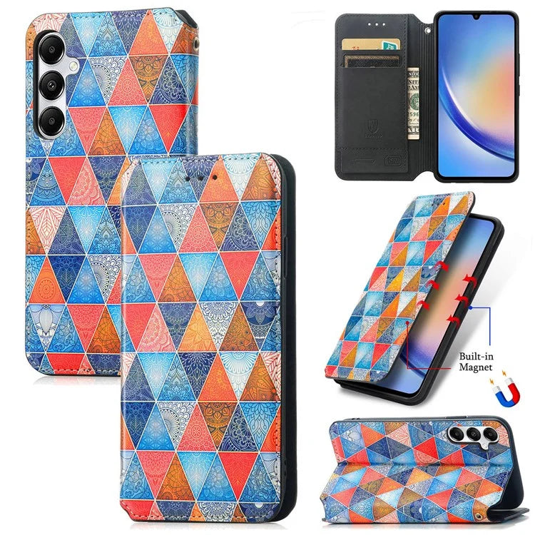CASENEO 001 Series for Samsung Galaxy A35 5G Case RFID Blocking Wallet Leather Cover / Mandala
