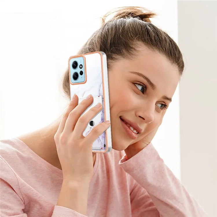 YB Leather Coating Series-9 for Xiaomi Redmi Note 12 4G IMD Case Leather+TPU Kickstand Phone Cover