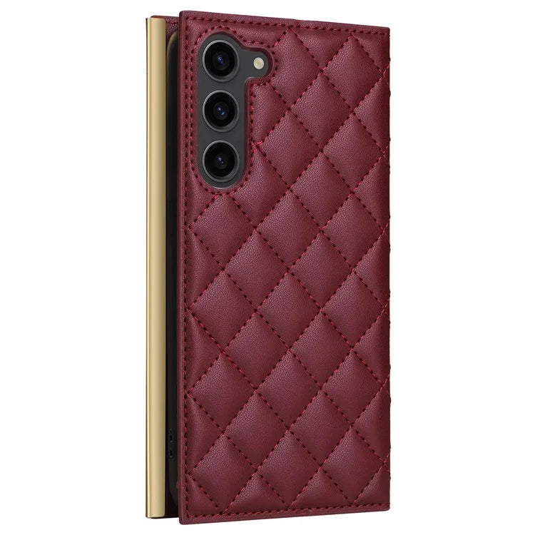For Samsung Galaxy S23 Leather Case Suction Cup Wallet Flip Phone Cover with Shoulder Strap