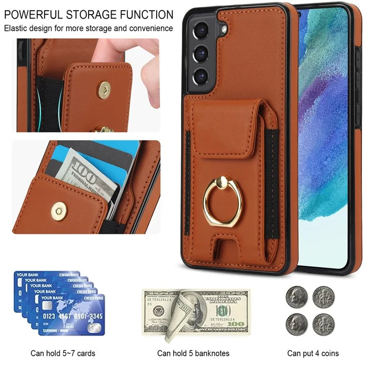 ForSamsung Galaxy S22 5G Anti-Drop Phone Case PU Leather + TPU Kickstand Phone Cover