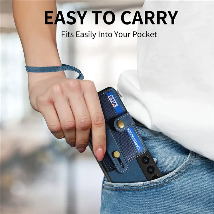 D9 For Samsung Galaxy S22 5G Case Leather Coated TPU+PC Bump Proof Back Shell with Card Slot