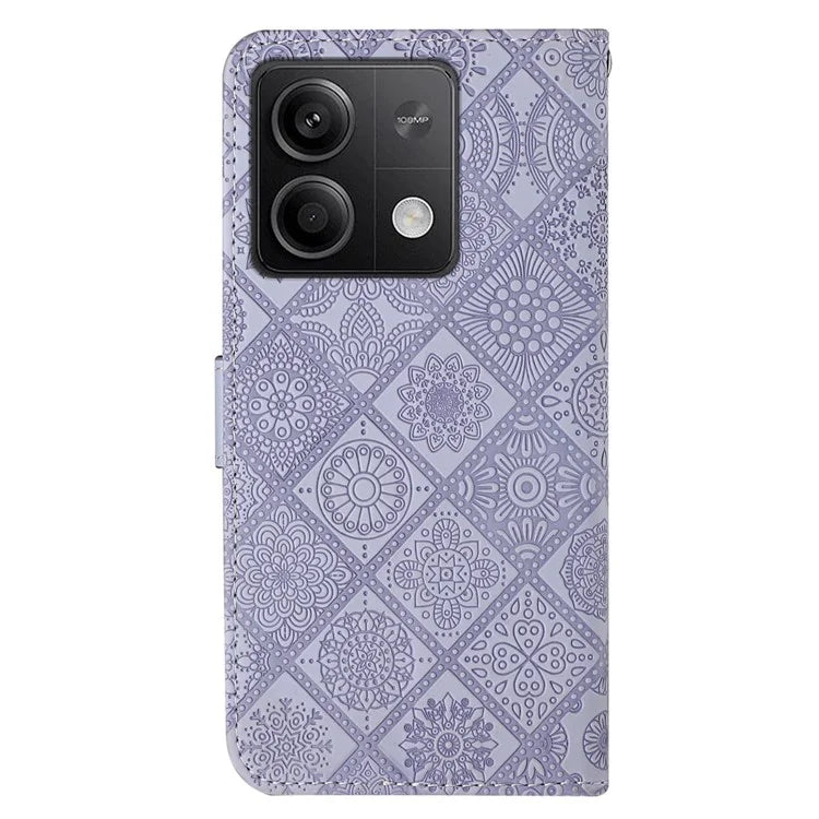 For Xiaomi Redmi Note 13 5G Phone Case Ethnic Style Imprinted Flower Pattern Leather Cover