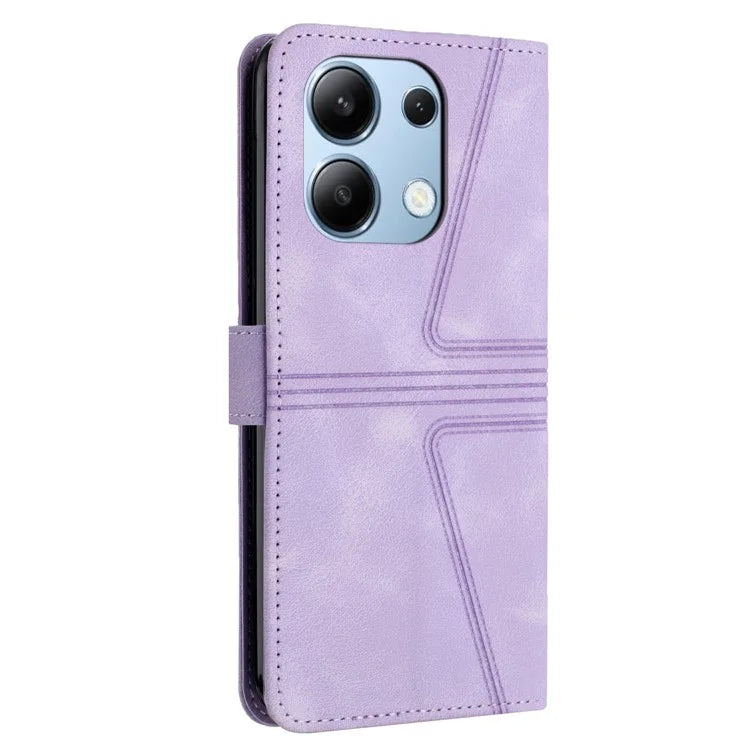 For Xiaomi Redmi Note 13 4G Triangle Imprinted Leather Case Folding Stand Phone Cover