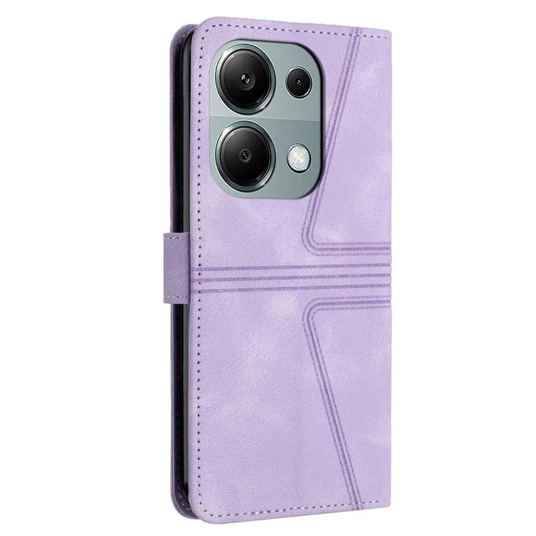 For Xiaomi Redmi Note 13 Pro 4G/Poco M6 Pro 4G Leather Flip Phone Cover Triangle Imprinted Anti-drop Stand Case