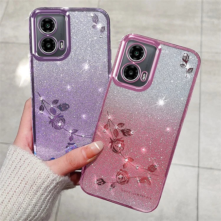 KADEM TPU Case for Motorola Moto G24 4G / Moto G24 5G Shell Glitter Sparkle Phone Cover with Lanyard