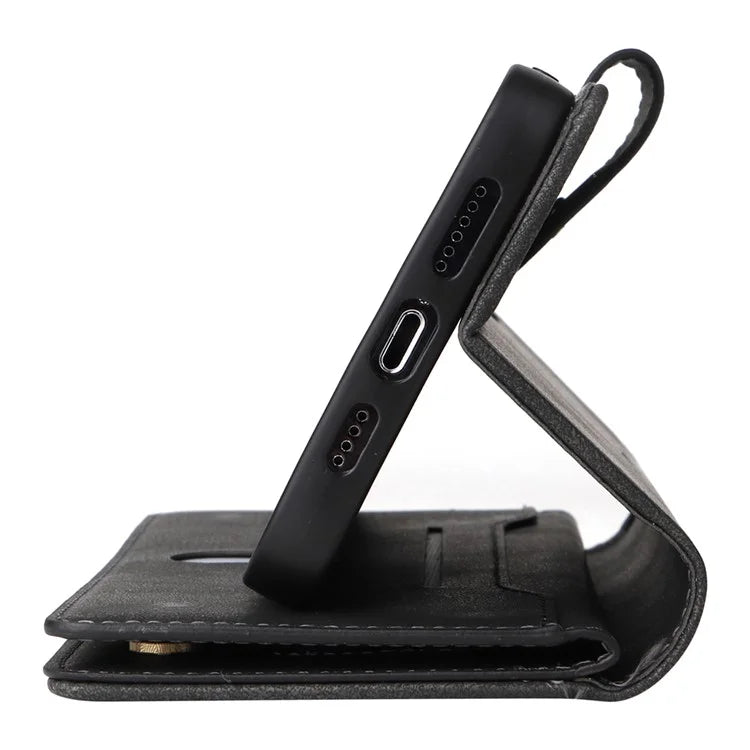 For iPhone 13 Pro Max Case Card Slots Leather Stand Phone Cover with Rivet Decor