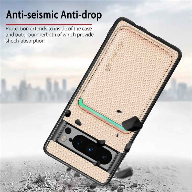 For Google Pixel 8 Pro Case Carbon Fiber Texture Phone Cover with Magnetic Card Holder