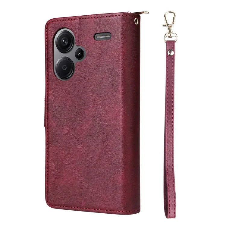 For Xiaomi Redmi Note 13 Pro+ 5G Leather Case Zipper Pocket Phone Cover with 9 Card Slots