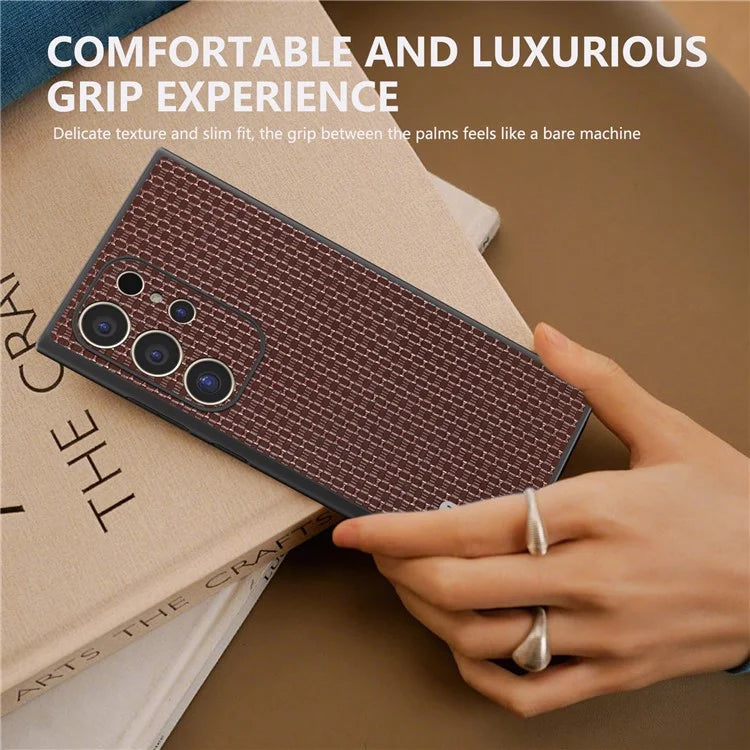 ABEEL For Samsung Galaxy S24 Ultra Case Genuine Cow Leather+PC+TPU Phone Shell Cover