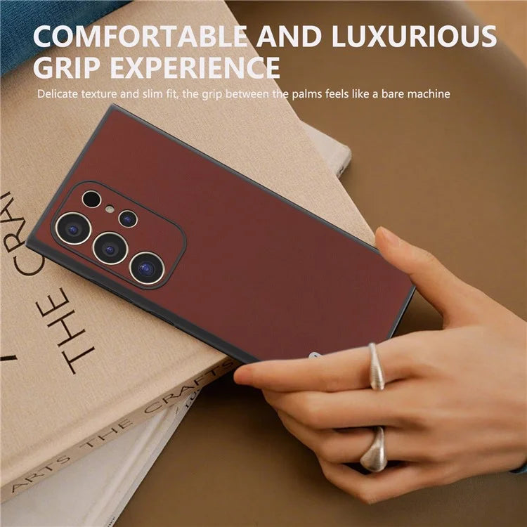 ABEEL For Samsung Galaxy S24 Ultra Case Genuine Cow Leather Silky Skin Touch Phone Cover