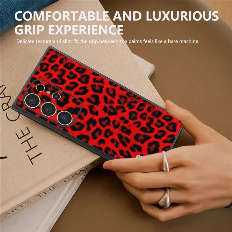 ABEEL For Samsung Galaxy S24 Ultra Case Leather Coated PC+TPU Back Phone Cover with Leopard Pattern