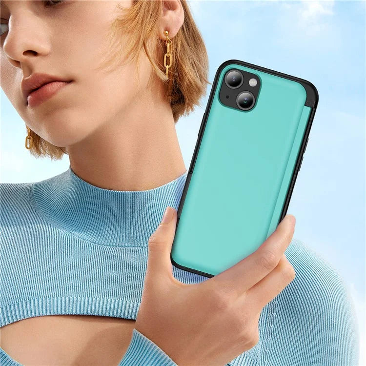 For iPhone 15 TPU+PC Case with Card Slot Flip Kickstand Drop Proof Phone Cover