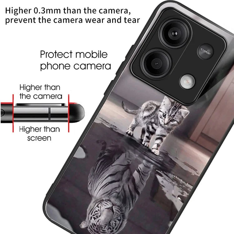 For Xiaomi Redmi Note 13 5G Case Tempered Glass Back TPU Border Phone Cover Print Pattern