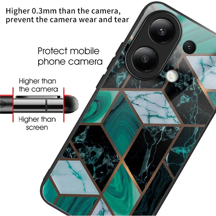 For Xiaomi Redmi Note 13 4G Case Marble Pattern Tempered Glass+PC+TPU+Phone Cover