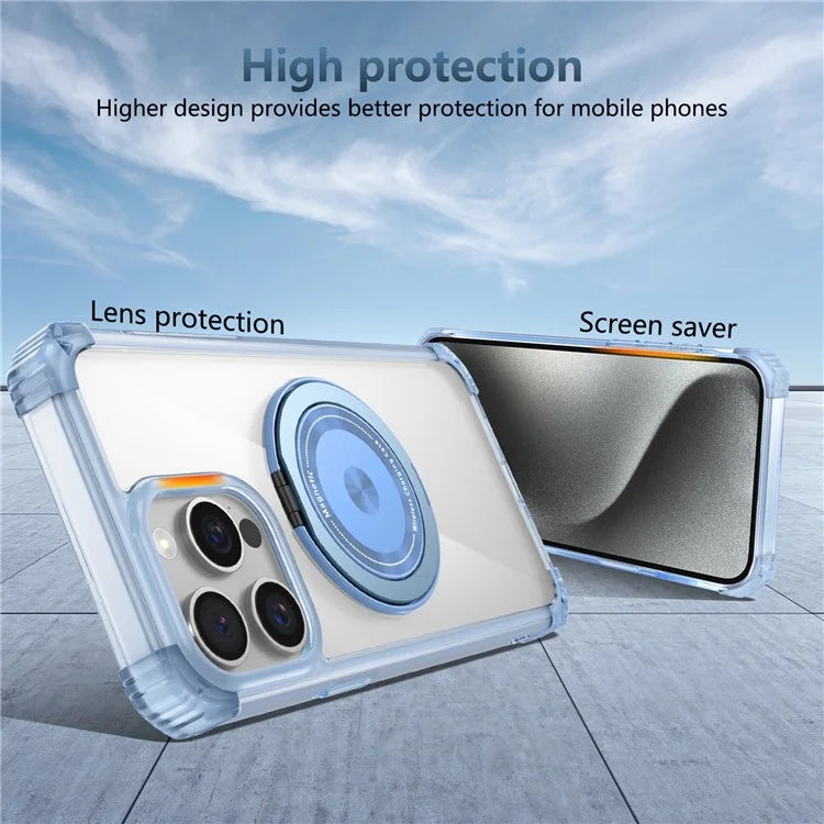 For iPhone 12 / 12 Pro Case Compatible with MagSafe Rotating Kickstand TPU+PC Phone Cover Blue