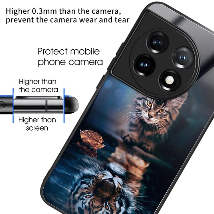 For OnePlus Ace 3 5G / 12R 5G Pattern Printing Case Tempered Glass Back + TPU Frame Cover