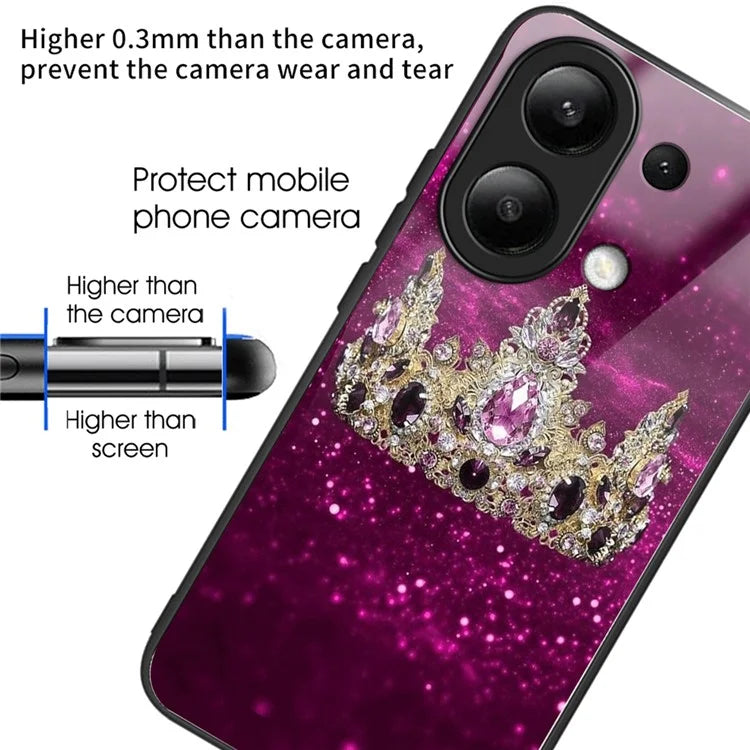 For Xiaomi Redmi Note 13 4G Phone Case Tempered Glass+TPU Pattern Print Back Cover