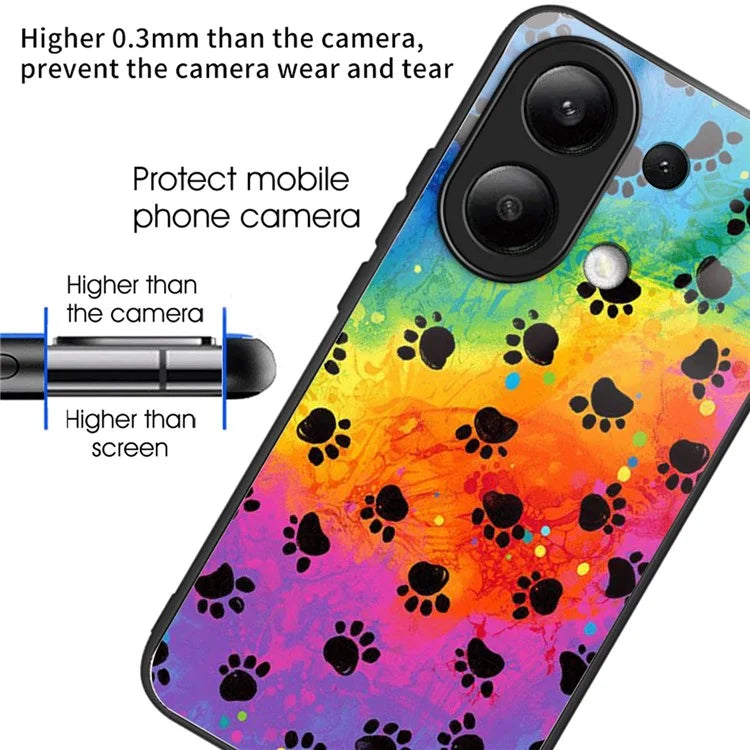 For Xiaomi Redmi Note 13 4G Case Back Patterned Tempered Glass Phone Cover