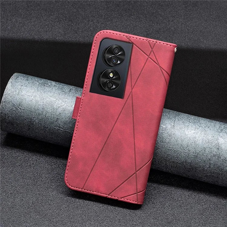 BINFEN COLOR BF05 For TCL 50 SE Leather Case Wallet Geometric Imprinted Phone Cover