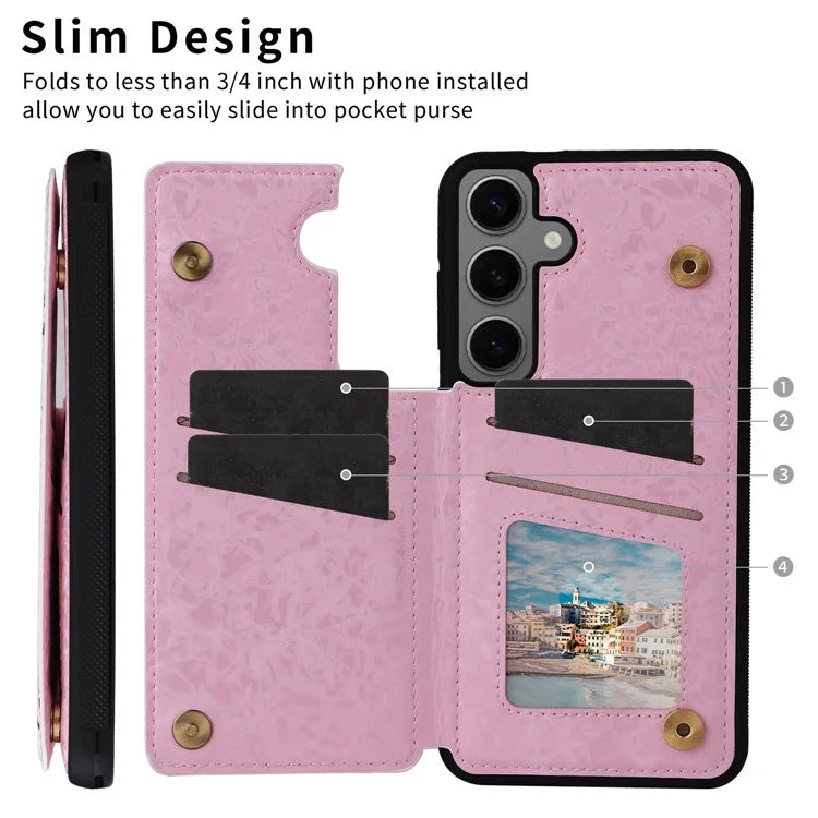 For Samsung Galaxy S24+ Case Card Slots Kickstand PU Leather Flower Pattern Back Cover