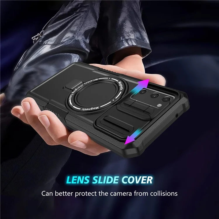 For Samsung Galaxy S20 FE 4G / FE 5G / S20 Lite / S20 FE 2022 Magnetic Case PC+TPU Phone Shell with Slide Camera Lid