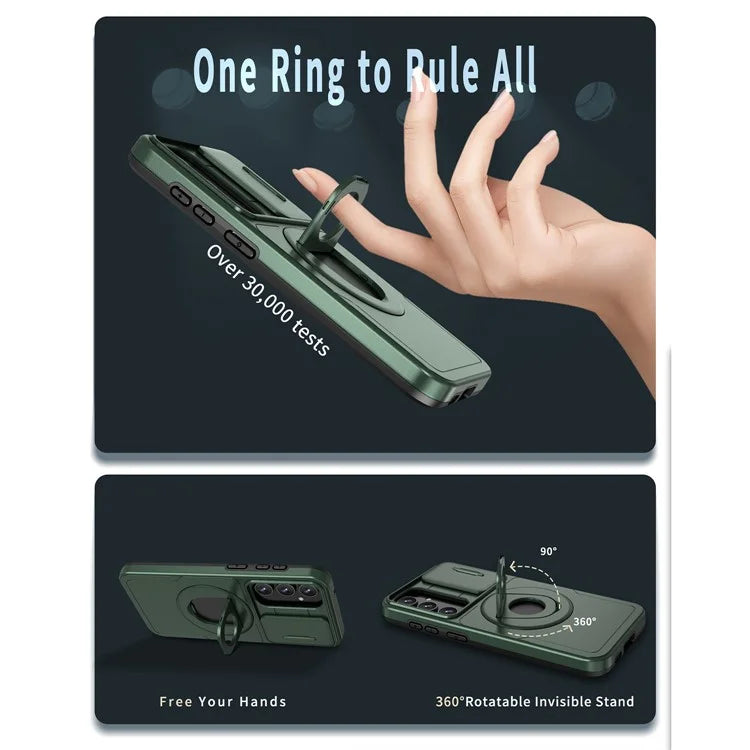 For Samsung Galaxy A13 4G / 5G Kickstand Case Slide Lens Lid TPU+PC Anti-Drop Phone Coverish Green