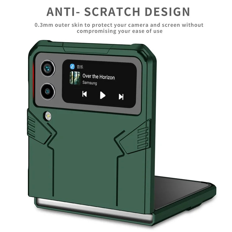 For Samsung Galaxy Z Flip4 5G Case Hard PC Ring Kickstand Phone Cover Support Magnetic Car Mountish Green