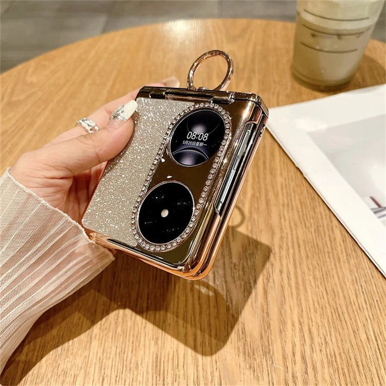For Huawei Pocket 2 Phone Cover Glitter Design Hard PC Case with Ring Kickstand
