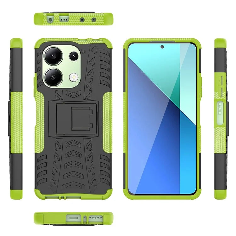For Xiaomi Redmi Note 13 4G Kickstand Case PC+TPU Tyre Pattern Protective Phone Cover
