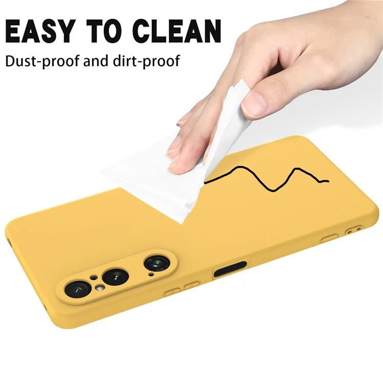 For Sony Xperia 1 VI Case Liquid Silicone Lining Cushion Drop Protection Phone Cover with Strap