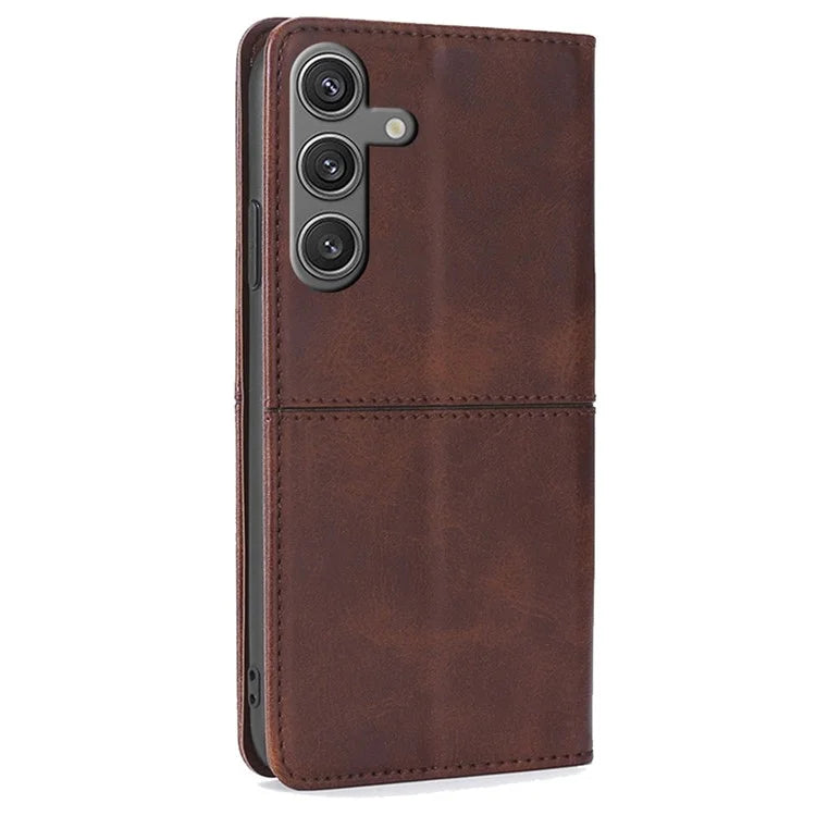 For Samsung Galaxy S24 Case Stand Card Holder Cowhide Texture Leather Phone Cover