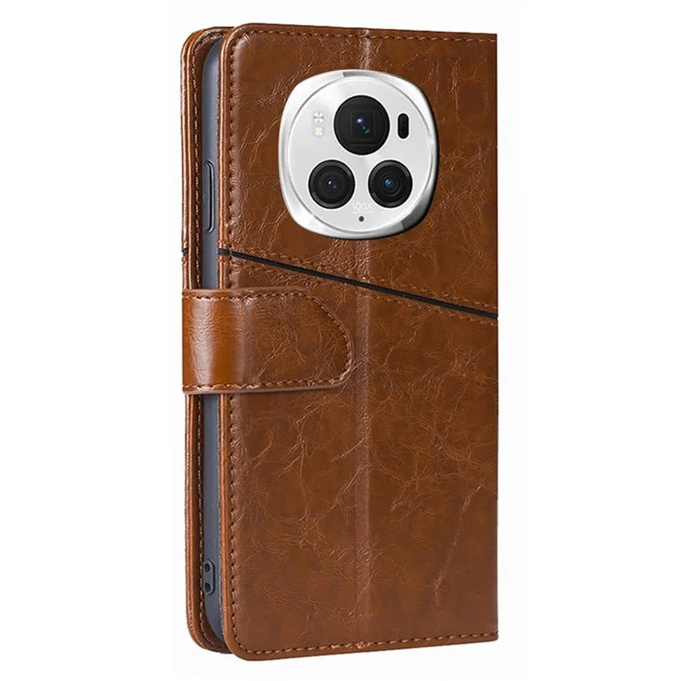 For Honor Magic6 Pro 5G Leather Case Geometric Splicing Phone Cover with Wallet