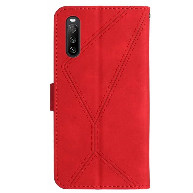 HT05 For Sony Xperia 10 VI Case Lines Imprinted PU Leather Drop-proof Phone Cover