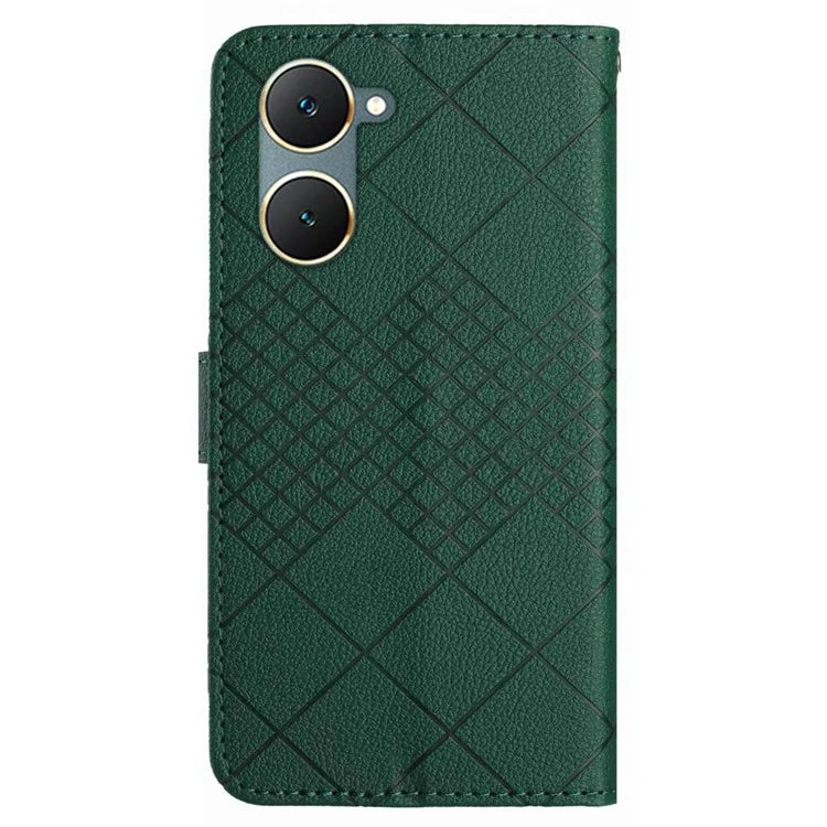 HT06 For vivo Y03 Wallet Phone Case Rhombus Pattern Imprinted Leather Cover