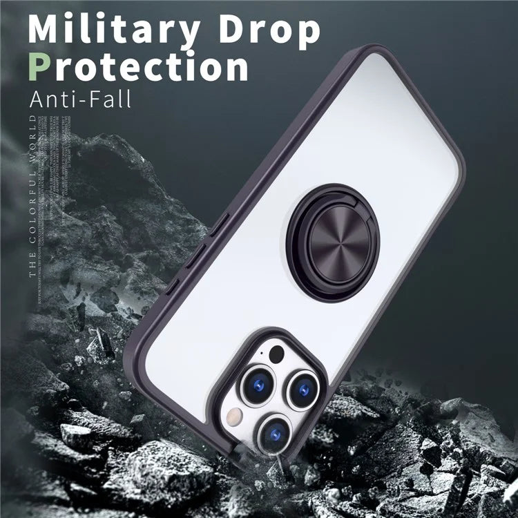 For iPhone 15 Pro Max Clear Case Rotating Kickstand TPU+PC Anti-drop Phone Cover