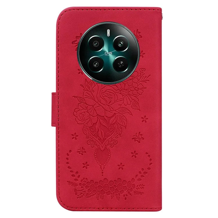 For Realme 12+ 5G / Narzo 70 Pro 5G Case PU Leather Flower Imprint Flip Wallet Cover