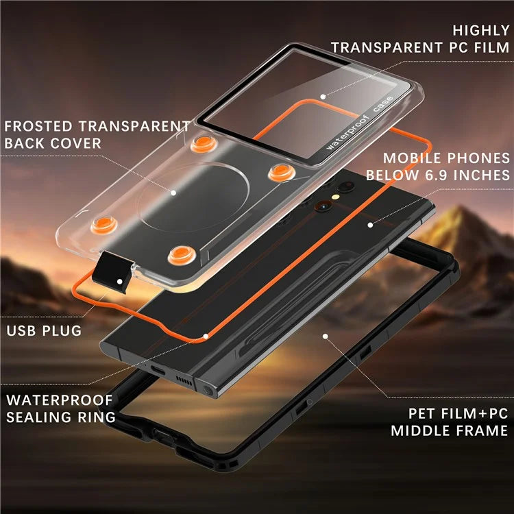 Universal IP68 Waterproof Case Phone Underwater Protection Cover for Phones Below 6.9-inch