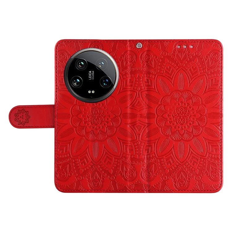 For Xiaomi 14 Ultra Case Imprinted PU Leather Stand Phone Cover with Wrist Strap