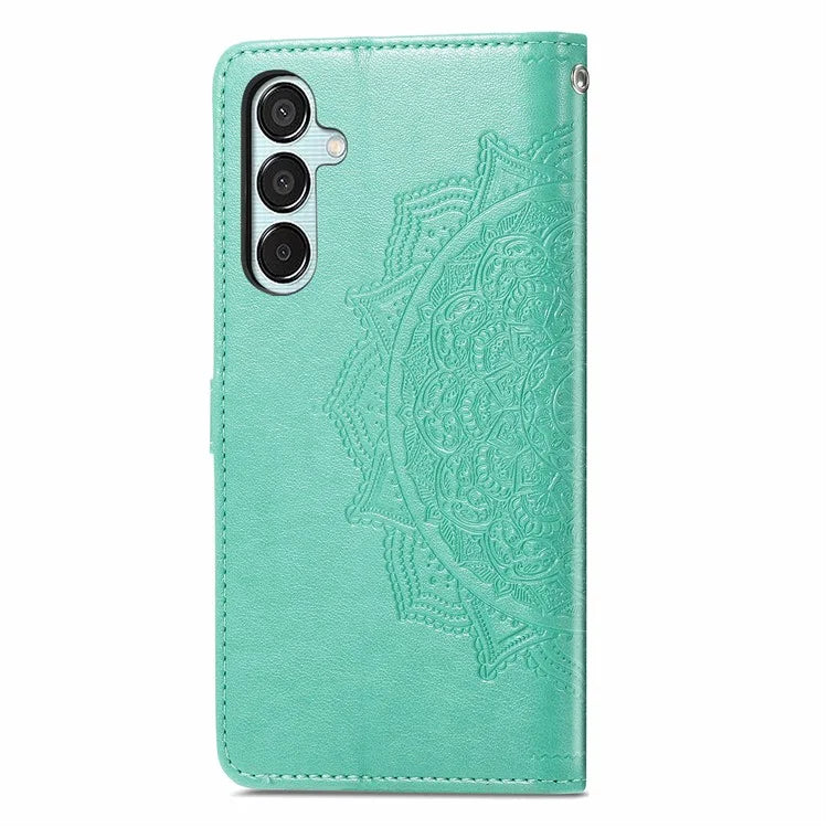 For Samsung Galaxy M15 5G PU Leather Case Shockproof Cell Phone Cover Emboss Mandala Flower Wallet
