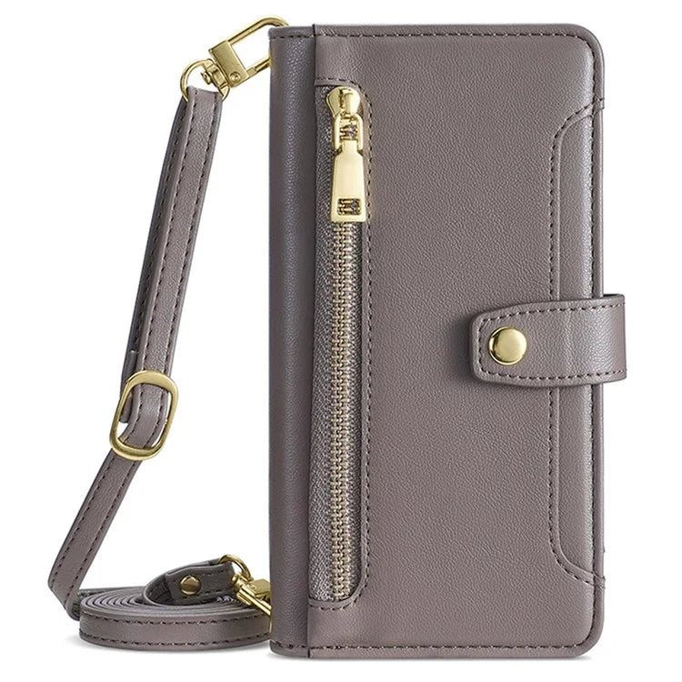 For Samsung Galaxy M15 5G Leather Case Wallet Zipper Phone Cover with 2 Straps