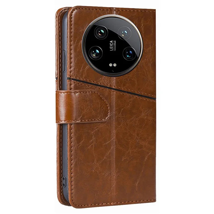 For Xiaomi 14 Ultra Case PU Leather Geometric Splicing Cell Phone Cover