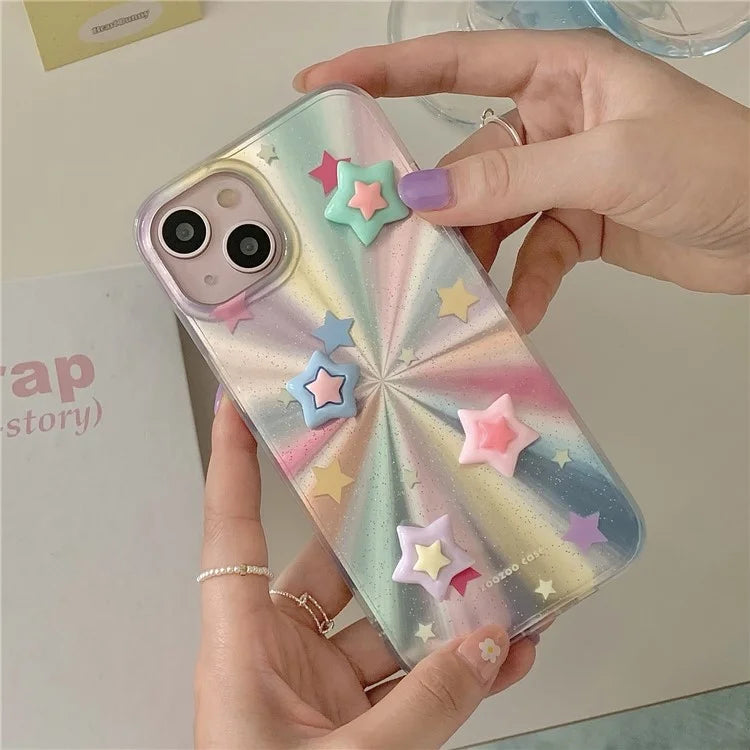For iPhone 15 Cell Phone Case 3D Five-pointed Star Phone Back Cover Colorful Phone Shell