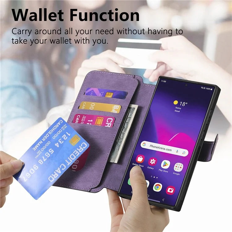 CASENEO MW-03 For Samsung Galaxy S24 Ultra Case Retro Leather Coated TPU Phone Cover 2 in 1 Detachable