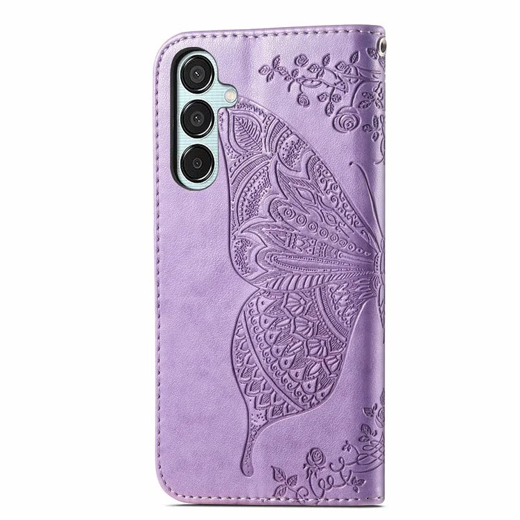 For Samsung Galaxy M15 5G Case Butterfly Pattern PU Leather Hand Strap Wallet Purse Phone Cover