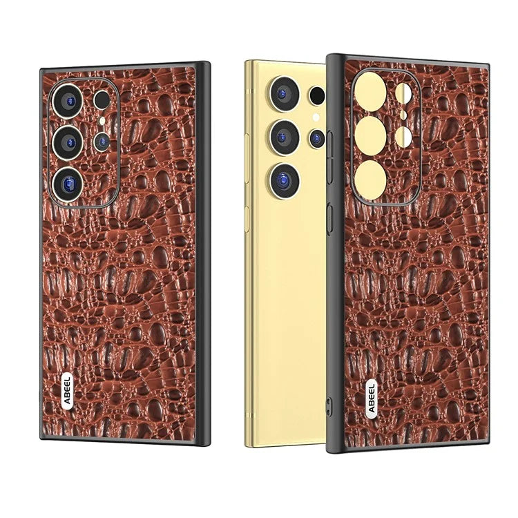 ABEEL For Samsung Galaxy S24 Ultra Case Canopy Texture Genuine Cow Leather Back Cover Camera Protection