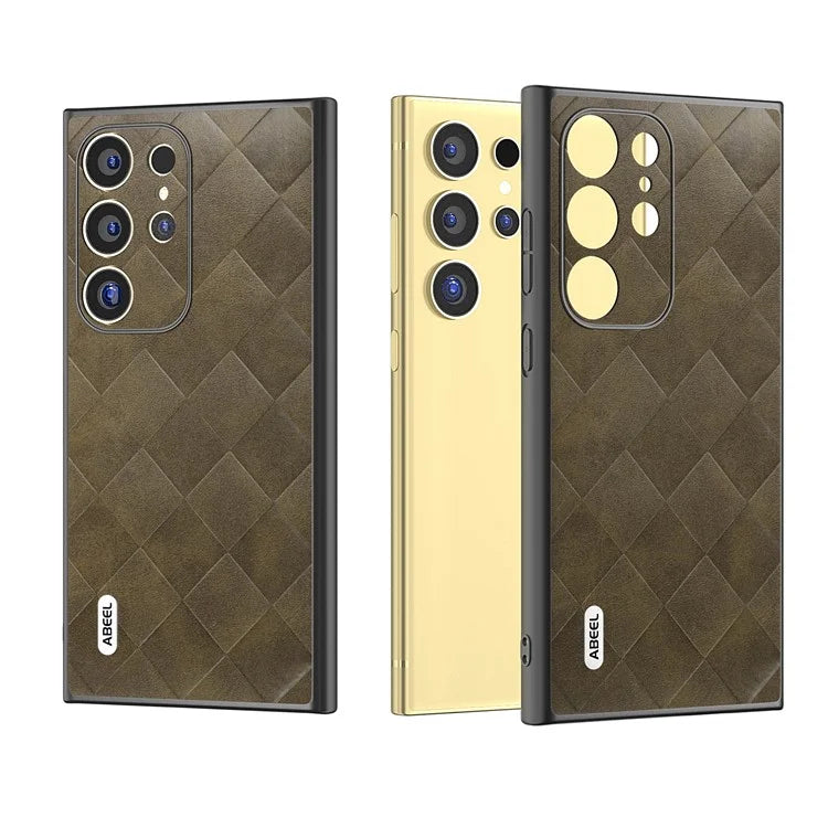 ABEEL For Samsung Galaxy S24 Ultra Case Grid Texture PU Leather+TPU+PC Protective Phone Cover