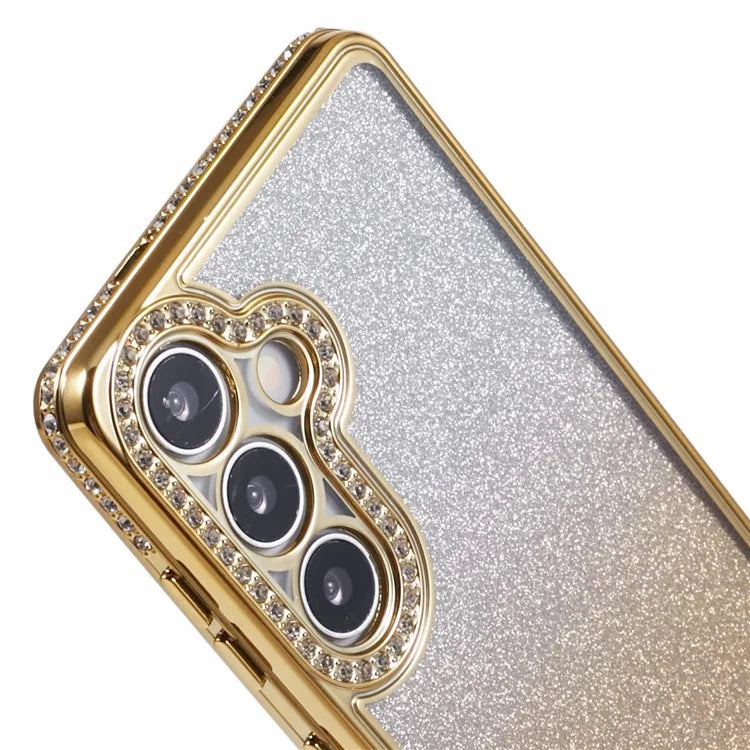 For Samsung Galaxy S24+ Case Gradient TPU Phone Cover Rhinestones Decor
