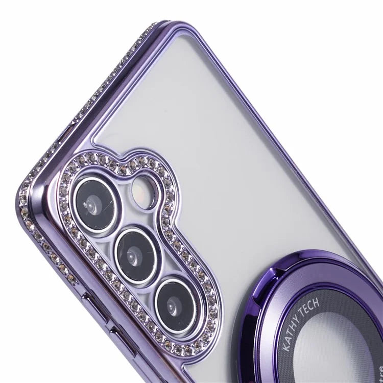 For Samsung Galaxy S24+ Case TPU Rhinestones Decor Phone Cover with Ring Kickstand