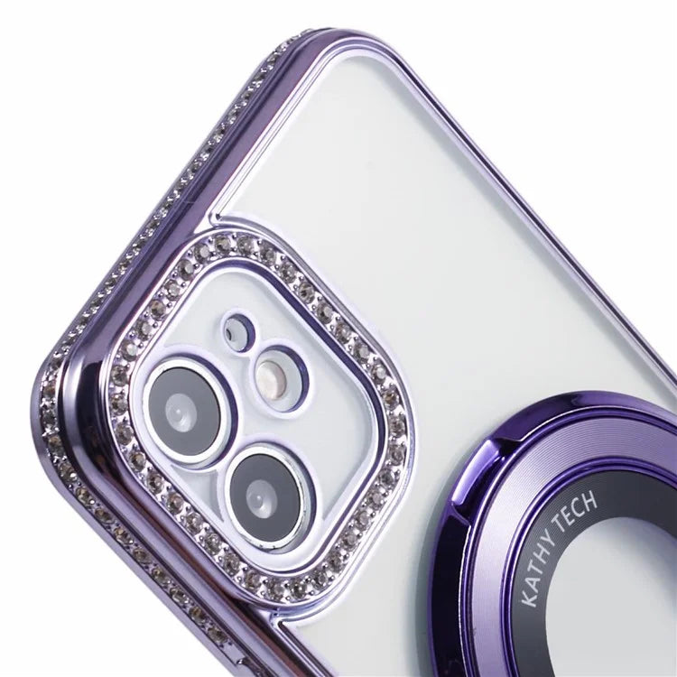 Fo iPhone 11 Scratch-Proof Case Rhinestones Lens Frame Ring Kickstand Protective Cover
